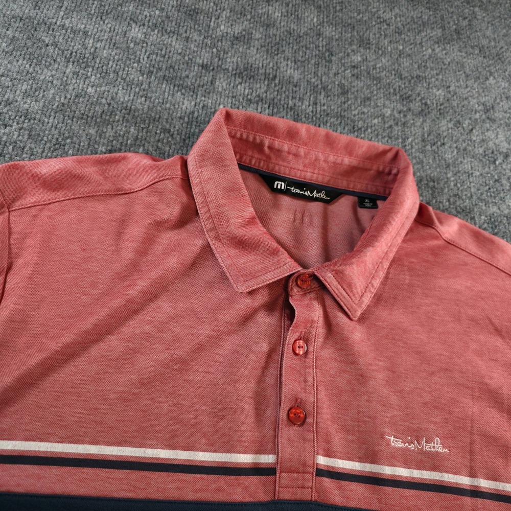 Travis Mathew Mens XL Polo Shirt Golf Color Block Stripe‎ Short Sleeve